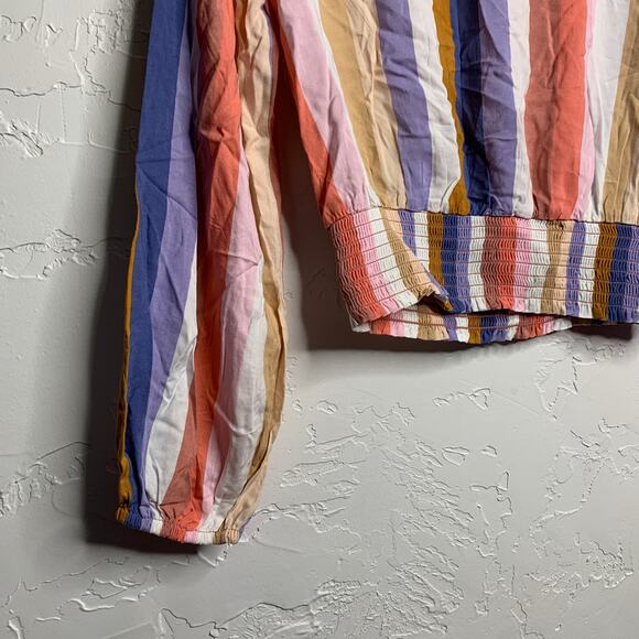 SO Multicolor Stripe Long Sleeve Cropped Blouse womens XS bohochic bohemian - Picture 2 of 7
